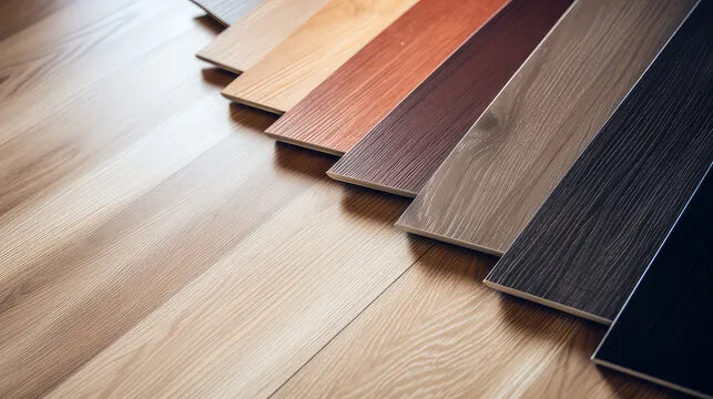 Fächer aus Bodenmustern in verschiedenen Holz- und Vinyltönen